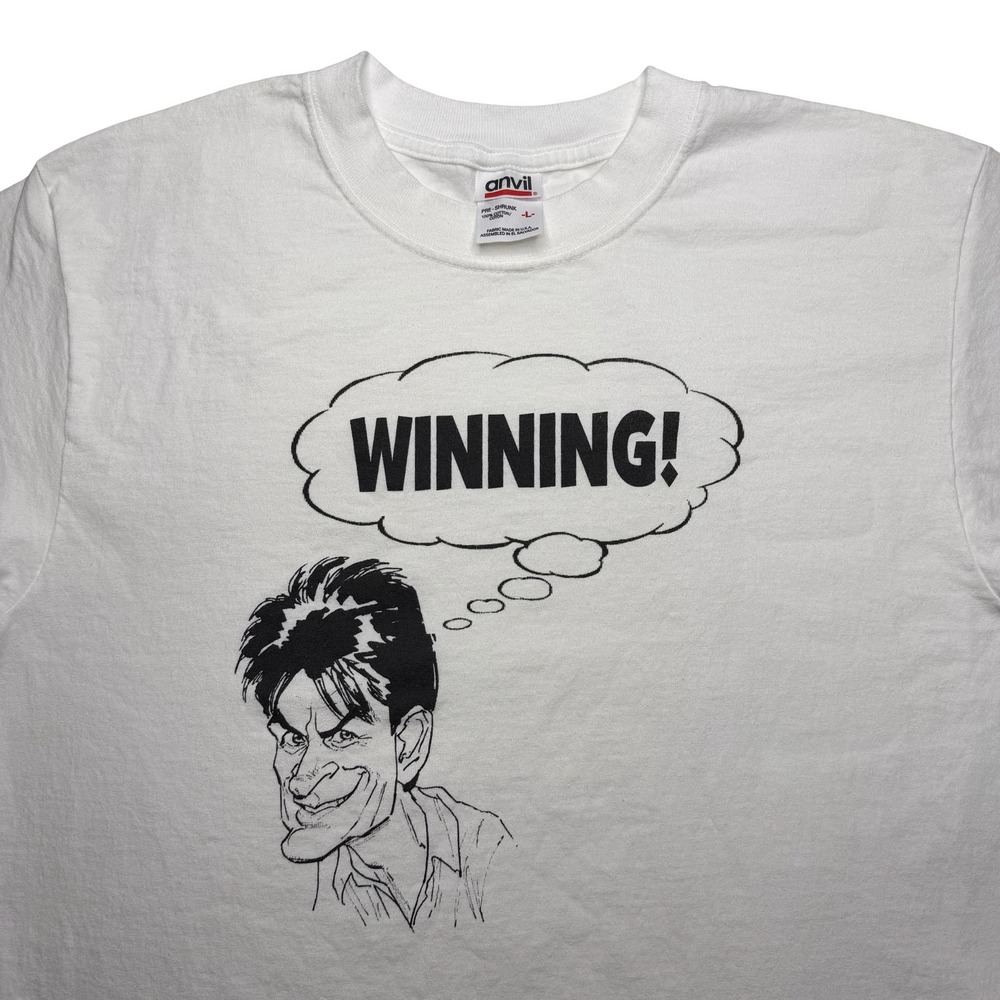 Vintage 2000s‎ Charlie Sheen Winning funny caricature shirt LARGE